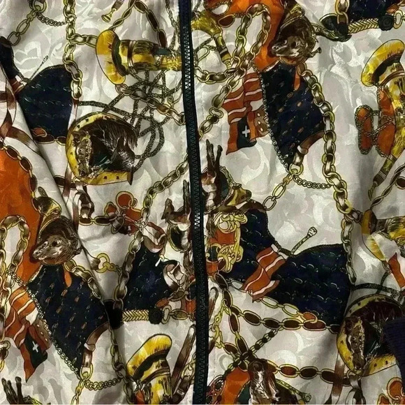 Vintage Horse Jacket White Multicolor Notations Size Medium Statement Equestrian - Picture 5 of 7